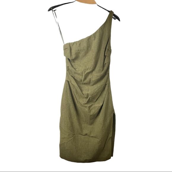 NWT Third Form Drifter Olive Linen Blend One Shoulder Dress Size 4 - Picture 11 of 14